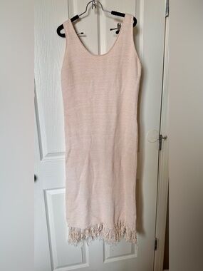 Sleeveless Fringe Hem Knit Dress - Light Pink